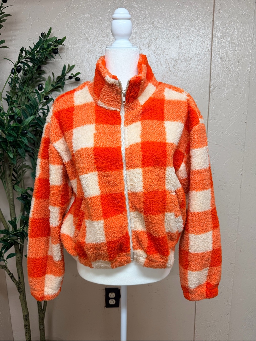 Active USA Orange & Cream Sherpa Zip Jacket
